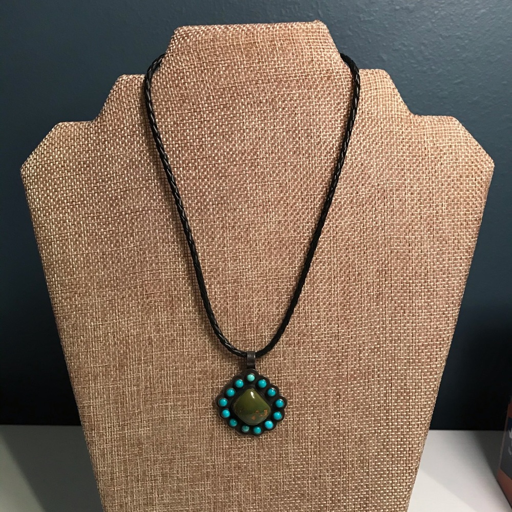 Stone charm with black cord necklace